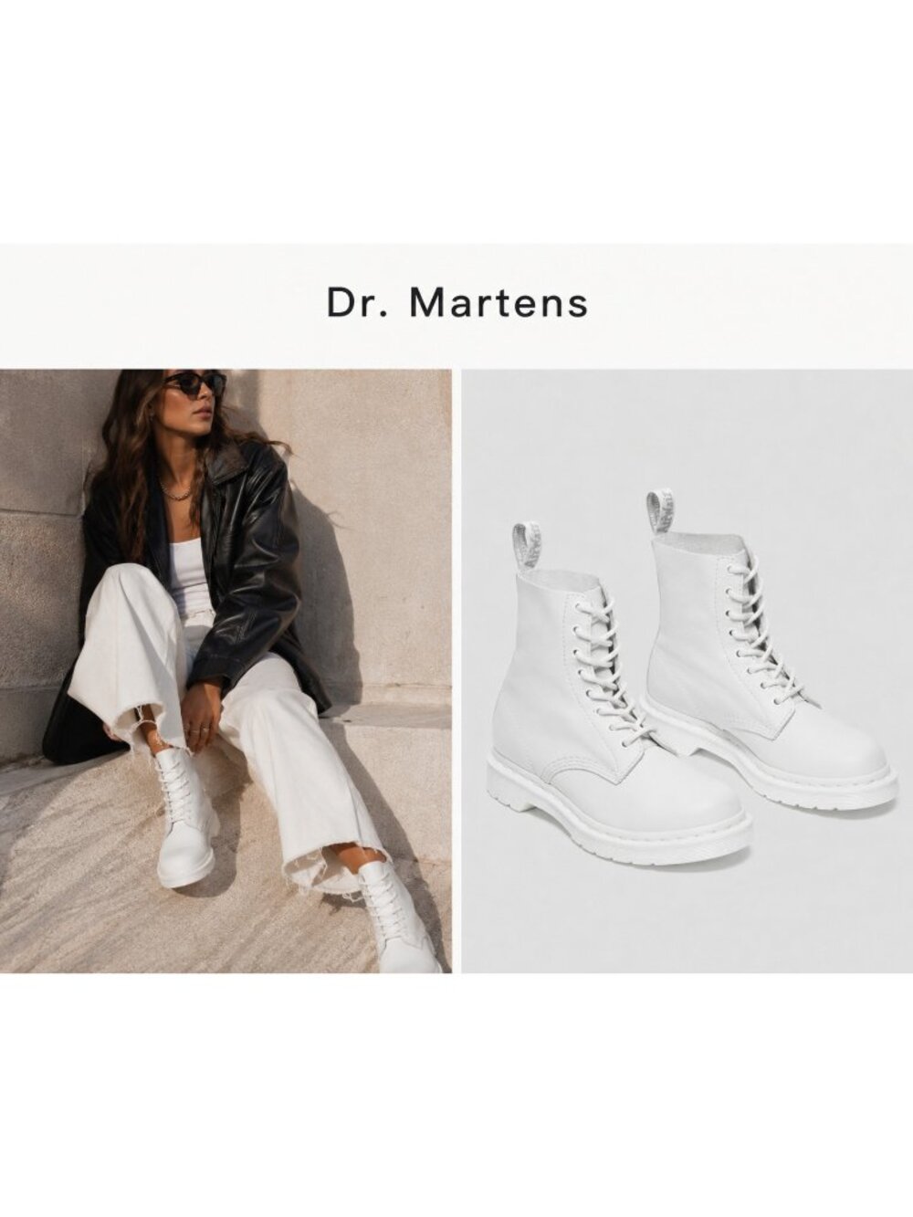 Dr. Martens 1460 Pascal Mono White Leather 8-Eye Combat Boots Women US 10 EU 42